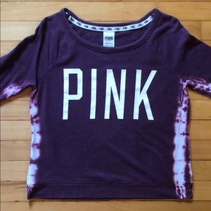 purple long sleeve sweater with tie dye sleeves